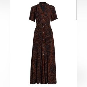 STAUD NWT Millie Belted Maxi Dress Zebra Print